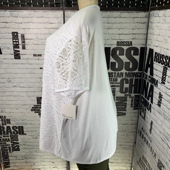 89th & Madison 2X White Lace Lined Scoop Neck Top - Picture 5 of 6